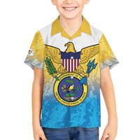US Virgin Islands Family Matching Off Shoulder Short Dress and Hawaiian Shirt Coat Of Arms Grunge Style