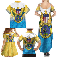 US Virgin Islands Family Matching Summer Maxi Dress and Hawaiian Shirt Coat Of Arms Grunge Style