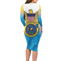 US Virgin Islands Long Sleeve Bodycon Dress Coat Of Arms Grunge Style