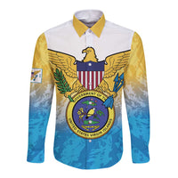 US Virgin Islands Long Sleeve Button Shirt Coat Of Arms Grunge Style