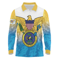 US Virgin Islands Long Sleeve Polo Shirt Coat Of Arms Grunge Style