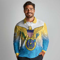 US Virgin Islands Long Sleeve Polo Shirt Coat Of Arms Grunge Style