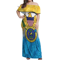 US Virgin Islands Off Shoulder Maxi Dress Coat Of Arms Grunge Style