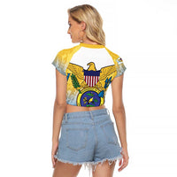 US Virgin Islands Raglan Cropped T Shirt Coat Of Arms Grunge Style