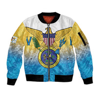 US Virgin Islands Sleeve Zip Bomber Jacket Coat Of Arms Grunge Style