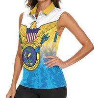 US Virgin Islands Women Sleeveless Polo Shirt Coat Of Arms Grunge Style