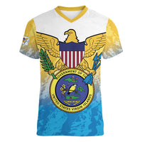 US Virgin Islands Women V-Neck T-Shirt Coat Of Arms Grunge Style