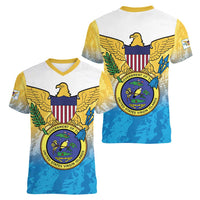 US Virgin Islands Women V-Neck T-Shirt Coat Of Arms Grunge Style