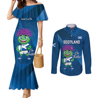 Custom Scotland Rugby 2025 Couples Matching Mermaid Dress and Long Sleeve Button Shirt Funny Thistle Mascot Go Scottish!