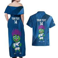 Custom Scotland Rugby 2025 Couples Matching Off Shoulder Maxi Dress and Hawaiian Shirt Funny Thistle Mascot Go Scottish!