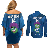 Custom Scotland Rugby 2025 Couples Matching Off Shoulder Short Dress and Long Sleeve Button Shirt Funny Thistle Mascot Go Scottish!