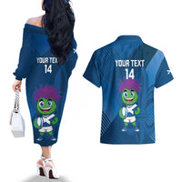 Custom Scotland Rugby 2025 Couples Matching Off The Shoulder Long Sleeve Dress and Hawaiian Shirt Funny Thistle Mascot Go Scottish!