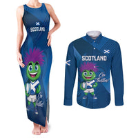 Custom Scotland Rugby 2025 Couples Matching Tank Maxi Dress and Long Sleeve Button Shirt Funny Thistle Mascot Go Scottish!