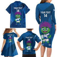 Custom Scotland Rugby 2025 Family Matching Long Sleeve Bodycon Dress and Hawaiian Shirt Funny Thistle Mascot Go Scottish!