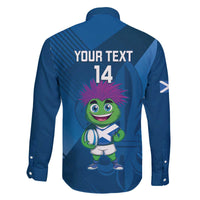 Custom Scotland Rugby 2025 Family Matching Off The Shoulder Long Sleeve Dress and Hawaiian Shirt Funny Thistle Mascot Go Scottish!