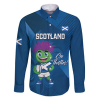 Custom Scotland Rugby 2025 Family Matching Short Sleeve Bodycon Dress and Hawaiian Shirt Funny Thistle Mascot Go Scottish!