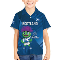 Custom Scotland Rugby 2025 Family Matching Short Sleeve Bodycon Dress and Hawaiian Shirt Funny Thistle Mascot Go Scottish!