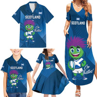 Custom Scotland Rugby 2025 Family Matching Summer Maxi Dress and Hawaiian Shirt Funny Thistle Mascot Go Scottish!