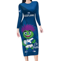Custom Scotland Rugby 2025 Long Sleeve Bodycon Dress Funny Thistle Mascot Go Scottish!