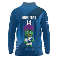 Custom Scotland Rugby 2025 Long Sleeve Polo Shirt Funny Thistle Mascot Go Scottish!