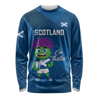 Custom Scotland Rugby 2025 Long Sleeve Shirt Funny Thistle Mascot Go Scottish!