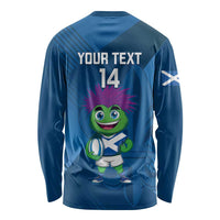 Custom Scotland Rugby 2025 Long Sleeve Shirt Funny Thistle Mascot Go Scottish!
