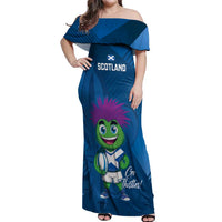 Custom Scotland Rugby 2025 Off Shoulder Maxi Dress Funny Thistle Mascot Go Scottish!