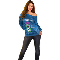 Custom Scotland Rugby 2025 Off Shoulder Sweater Funny Thistle Mascot Go Scottish!