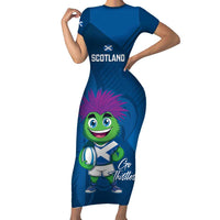 Custom Scotland Rugby 2025 Short Sleeve Bodycon Dress Funny Thistle Mascot Go Scottish!