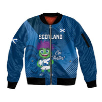 Custom Scotland Rugby 2025 Sleeve Zip Bomber Jacket Funny Thistle Mascot Go Scottish!