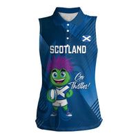 Custom Scotland Rugby 2025 Women Sleeveless Polo Shirt Funny Thistle Mascot Go Scottish!