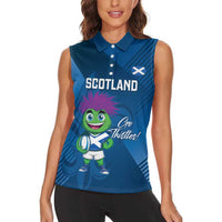 Custom Scotland Rugby 2025 Women Sleeveless Polo Shirt Funny Thistle Mascot Go Scottish!