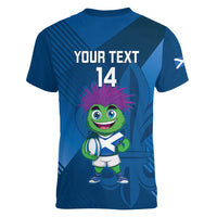 Custom Scotland Rugby 2025 Women V-Neck T-Shirt Funny Thistle Mascot Go Scottish!