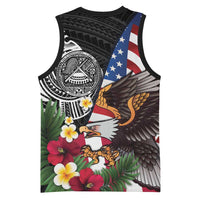 United States and American Samoa Basketball Jersey USA Flag Eagle With Seal Tropical Flowers