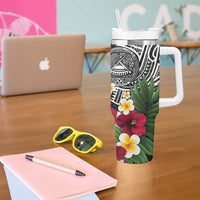 United States and American Samoa Tumbler With Handle USA Flag Eagle With Seal Tropical Flowers