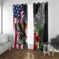 United States and American Samoa Window Curtain USA Flag Eagle With Seal Tropical Flowers