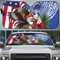 United States and Northern Mariana Islands Auto Sun Shade USA Flag Eagle CNMI Latte Stone Tropical Flowers