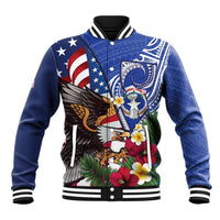 United States and Northern Mariana Islands Baseball Jacket USA Flag Eagle CNMI Latte Stone Tropical Flowers