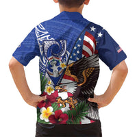 United States and Northern Mariana Islands Kid Hawaiian Shirt USA Flag Eagle CNMI Latte Stone Tropical Flowers