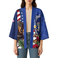 United States and Northern Mariana Islands Kimono USA Flag Eagle CNMI Latte Stone Tropical Flowers