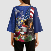 United States and Northern Mariana Islands Kimono Sleeve Blouse USA Flag Eagle CNMI Latte Stone Tropical Flowers
