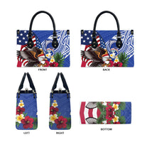 United States and Northern Mariana Islands Leather Bag USA Flag Eagle CNMI Latte Stone Tropical Flowers