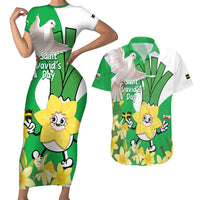 Wales Saint David's Day Couples Matching Short Sleeve Bodycon Dress and Hawaiian Shirt Welsh Funny Leek Daffodil