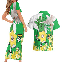 Wales Saint David's Day Couples Matching Short Sleeve Bodycon Dress and Hawaiian Shirt Welsh Funny Leek Daffodil