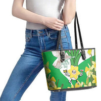 Wales Saint David's Day Leather Tote Bag Welsh Funny Leek Daffodil