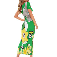 Wales Saint David's Day Short Sleeve Bodycon Dress Welsh Funny Leek Daffodil