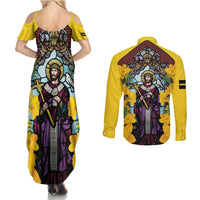 Welsh Dewi Sant Couples Matching Summer Maxi Dress and Long Sleeve Button Shirt Saint David With Daffodil