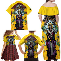 Welsh Dewi Sant Family Matching Off Shoulder Maxi Dress and Hawaiian Shirt Saint David With Daffodil