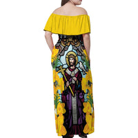 Welsh Dewi Sant Family Matching Off Shoulder Maxi Dress and Hawaiian Shirt Saint David With Daffodil