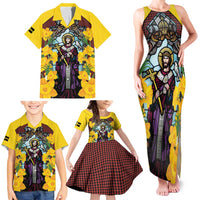 Welsh Dewi Sant Family Matching Tank Maxi Dress and Hawaiian Shirt Saint David With Daffodil